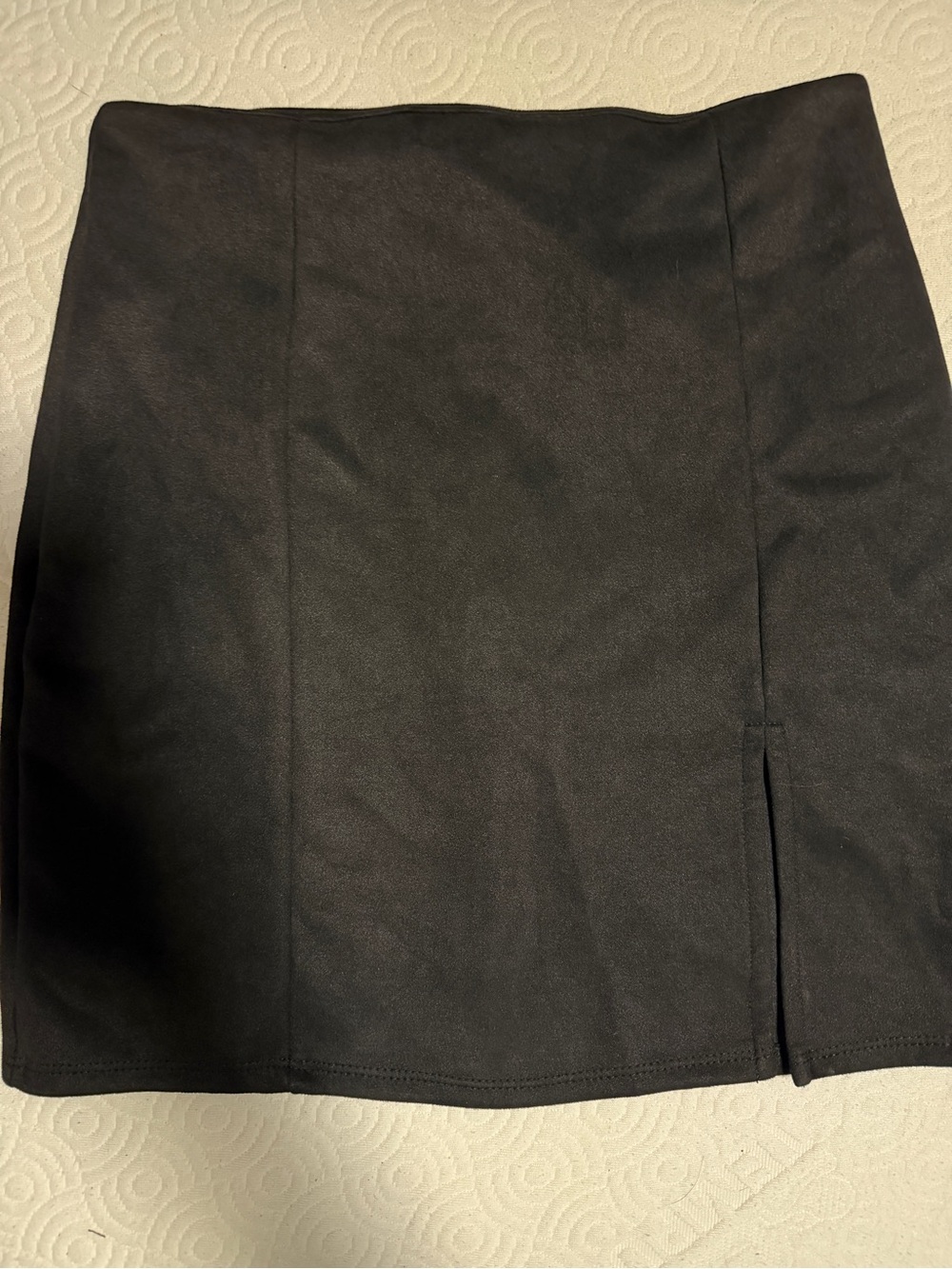 Black suede Women's Mini Skirt with Front Slit